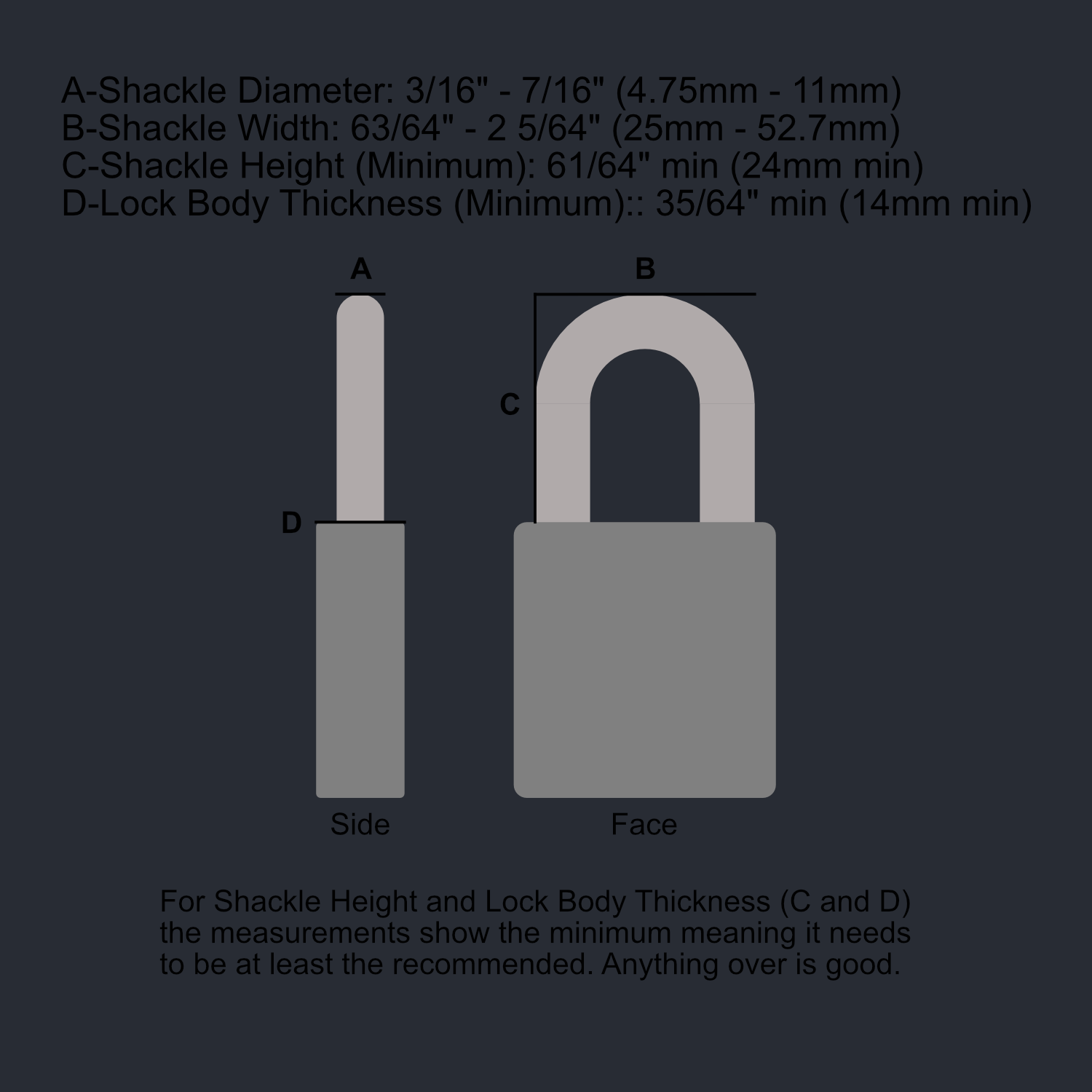Padlock size requirements for PickTrack